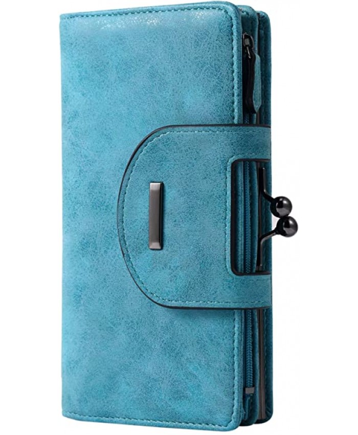 Women's Leather Organizer Wallets Clutch Purse with Checkbook and Cards Holder - 2 Styles