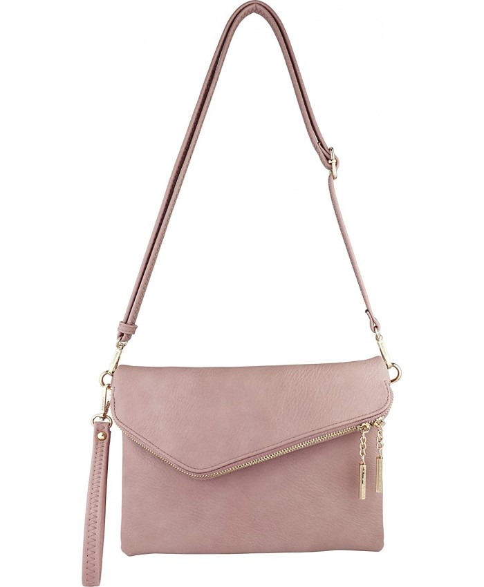 B BRENTANO Fold-Over Envelope Wristlet Clutch Crossbody Bag Blush Handbags