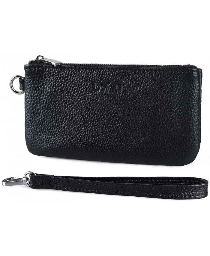 befen Leather Coin Pouch Purses Change Holder Wallet Card Slots with Wristlet Strap - Black Handbags