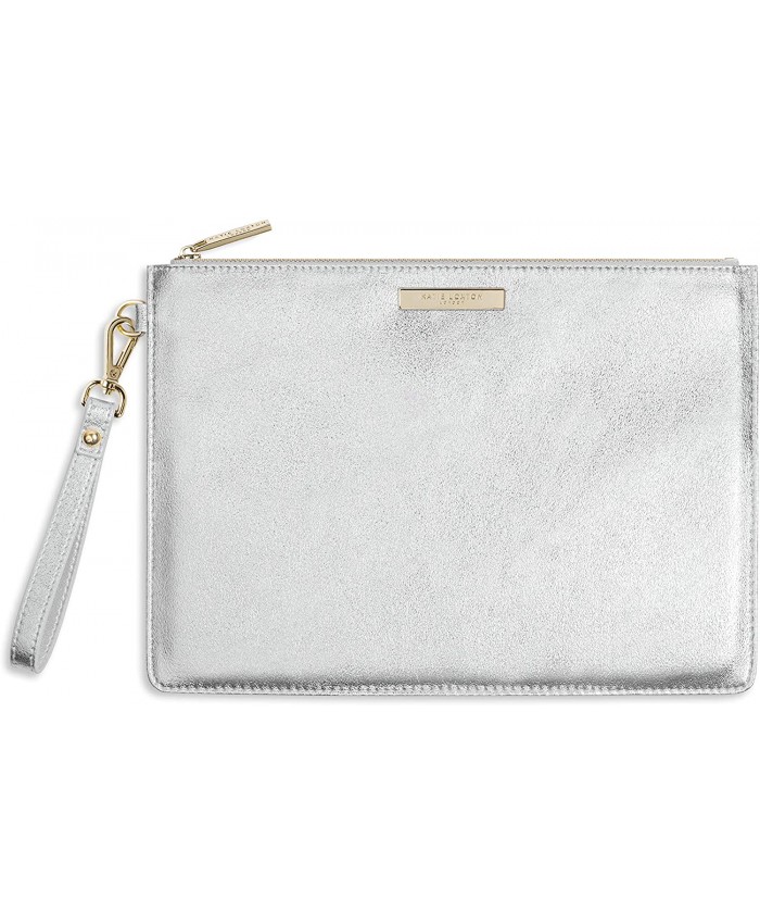 Katie Loxton Luxe Womens Medium Vegan Leather Wristlet Strap Clutch Purse Metallic Silver Handbags