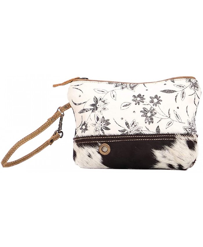 Myra Bag Urging Upcycled Canvas & Cowhide Wristlet Pouch Bag S-1514 Handbags