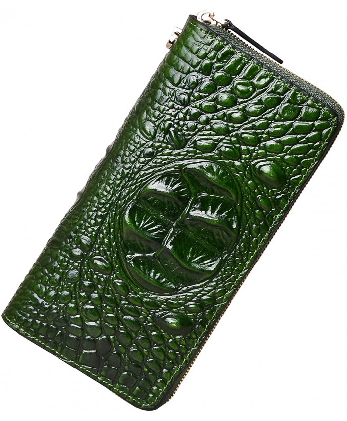 PIJUSHI Wristlet Wallet For Women Crocodile Leather Wallet Ladies Clutch Purse 1058 Green Croco