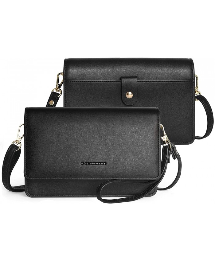 S SUNINESS Women Genuine Leather Small Crossbody Bag Cellphone Purse Clutch Wallet Wristlet with RFID Card Slots Black Handbags