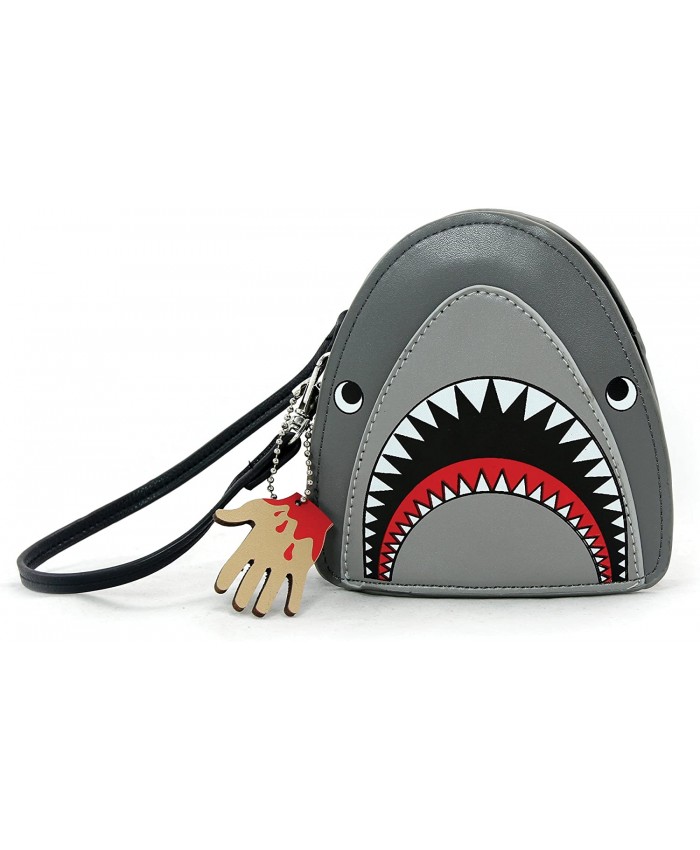 Scary Shark Wristlet with Chained Bloody Hand in Vinyl Material Handbags