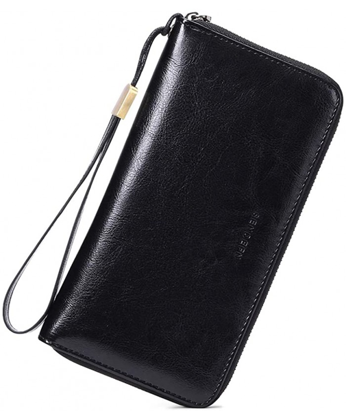 SENDEFN Women Leather Wallets RFID Blocking Zip Around Credit Card Holder Phone Clutch Wristlet