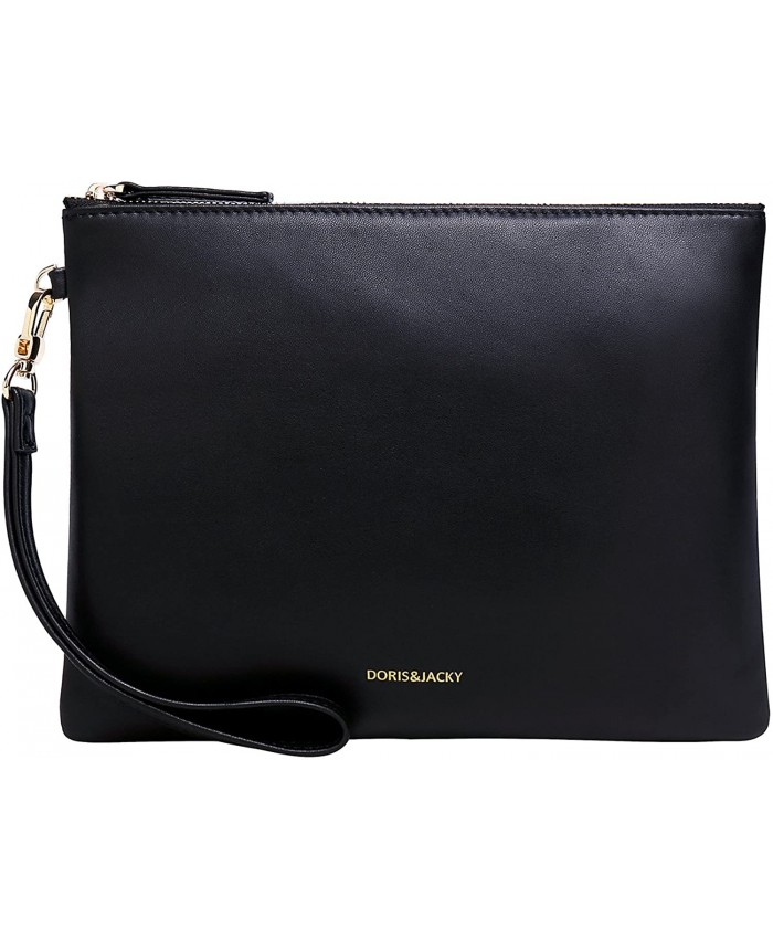 Soft Lambskin Leather Wristlet Clutch Bag For Women Designer Wallets With StrapBlack