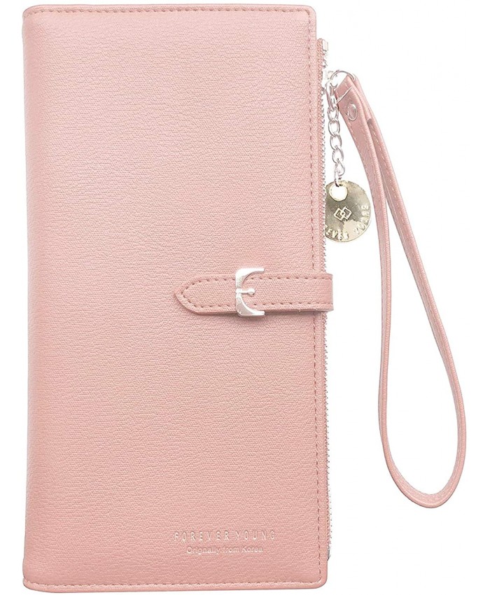 Womens Wallet Slim Long Wristlet Zipper Pendant Clutch Handbag Cellphone Pocket Carmine Pink Handbags
