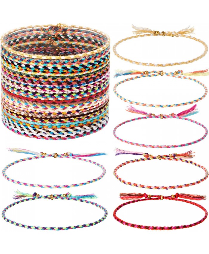 28 Pieces Woven Wrap Friendship Bracelets Handmade Braided Friendship Bracelet Adjustable Colorful Beaded Bracelet