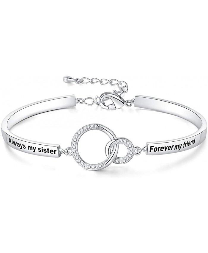 Ado Glo Mother’s Day Sister Bracelet Gifts Always My Sister Forever My Friend Interlocking Circles Bangle Fashion Jewelry for Women Girl Anniversary Christmas Birthday Present from Brother Friend