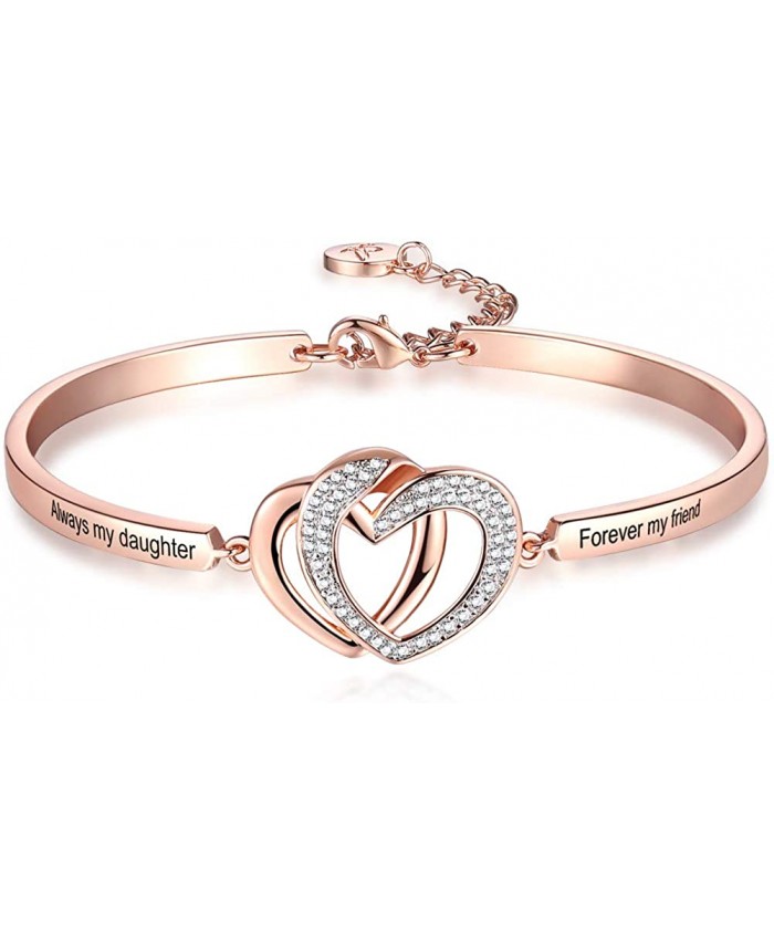 Aihitero Mothers Day Bracelet Gifts Always My Daughter Forever My Friend Love Heart Bangle Women Girls Rose Gold Jewelry Birthday Anniversary Wedding Christmas Present from Parents Dad Father Mom