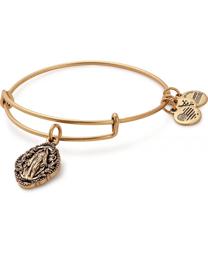 Alex and Ani Divine Guides Expandable Bangle Bracelet for Women Mother Mary Engraved Charm Rafaelian Gold Finish 2 to 3.5 in