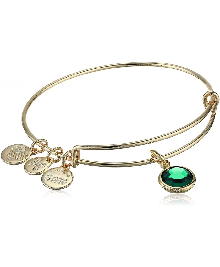 Alex and Ani Women's Swarovski Color Code Bangle May Emerald Bracelet Shiny Gold Expandable