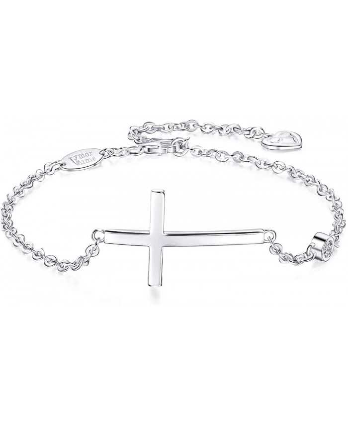 AmorAime 925 Sterling Silver Cross Bracelet for Women Dainty Religious Bracelet Christian Believe Faith Bracelet CZ Adjustable Girls Jewelry for Christmas or Birthday