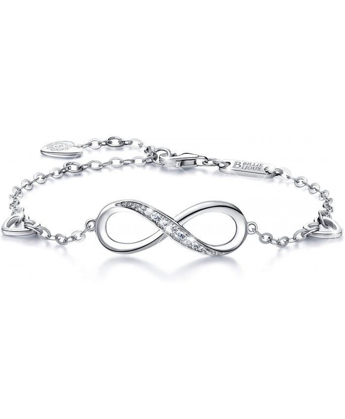 Billie Bijoux Womens 925 Sterling Silver Infinity Endless Love Symbol Charm Adjustable Bracelet for Women Girls