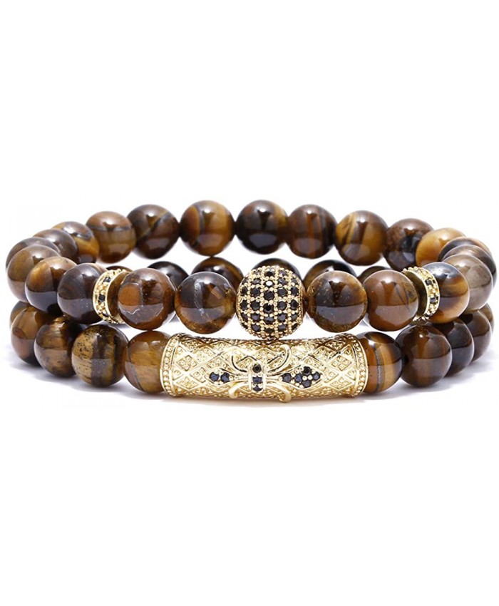 BOMAIL 8mm Tiger Eye Stone Beads Bracelet Elastic Natural Stone Yoga Bracelet for Women Men