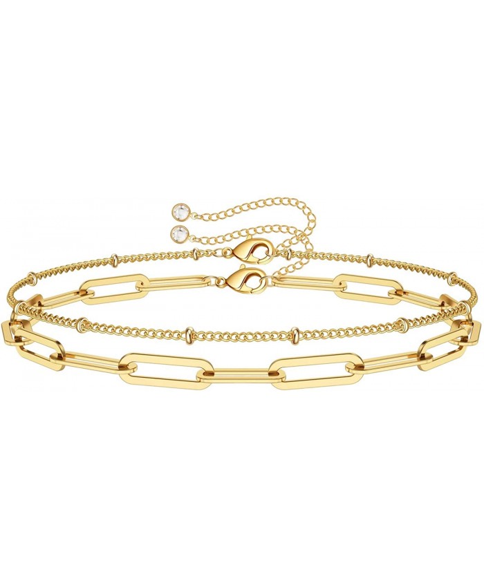 Dainty Layered Bracelets for Women 14K Gold Filled Adjustable Layering Oval Chain Bracelet Cute Gold Layered Bead Chain Bracelets for Women JewelryOval Chain & Bead Chain