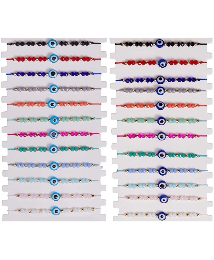 Hicarer 24 Pieces Colorful Evil Eye Beaded Bracelets Handmade Braided Rope Bracelets Adjustable Good Luck Amulet Bangle for Women Men Teens