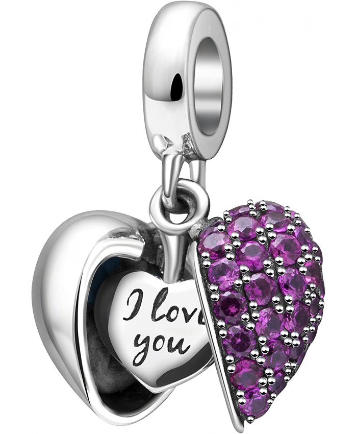 I Love You Heart Charms 925 Sterling Silver Love Dangle Bead fit Pandora Charm Bracelet Gifts for Wife Girlfriend Valentine's Day
