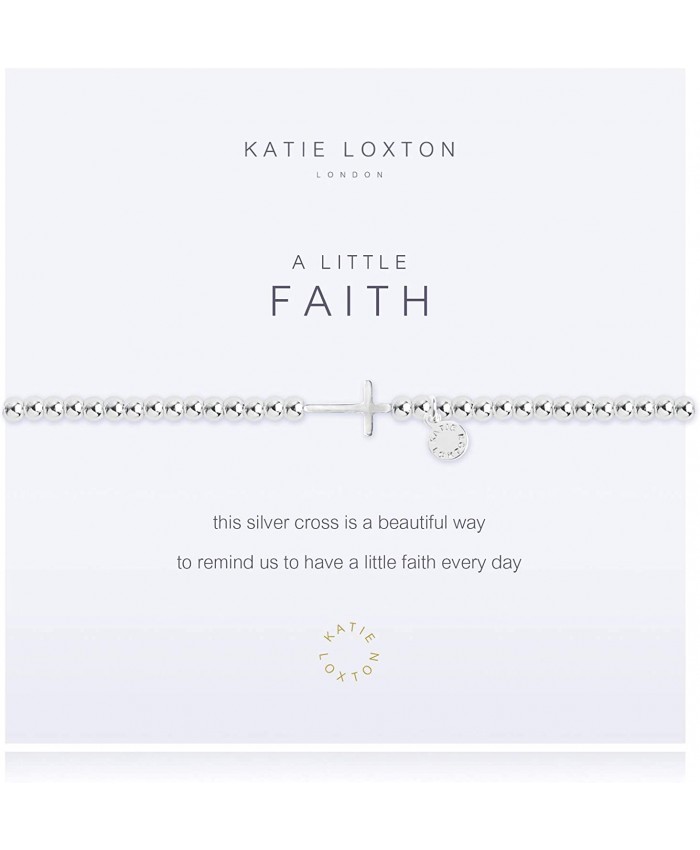 Katie Loxton A Little Faith Horizontal Cross Silver Women's Stretch Adjustable Cross Charm Bangle Bracelet