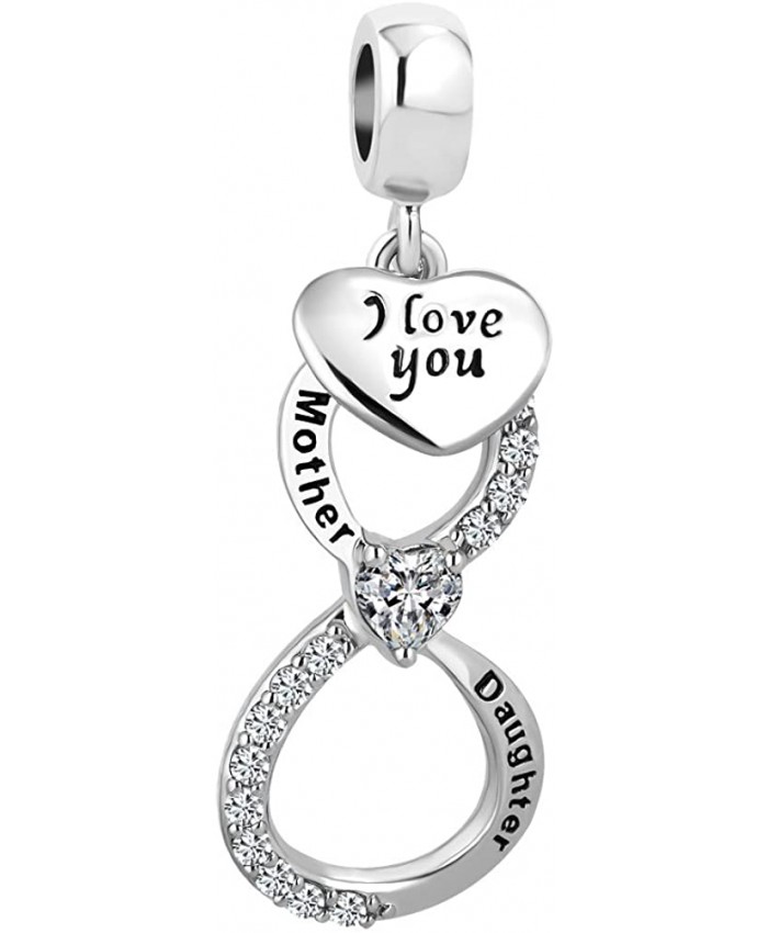 LovelyCharms Mother Daughter I Love You Infinity Heart Charm Dangle Bead for European Bracelet White