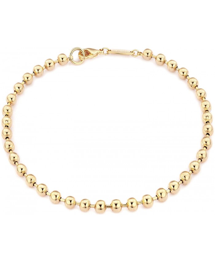 Mevecco Gold Beaded Bracelets 14K Gold Plated Handmade Cute Satellite Round Beads Dainty Chain Bracelet for Women 4mm
