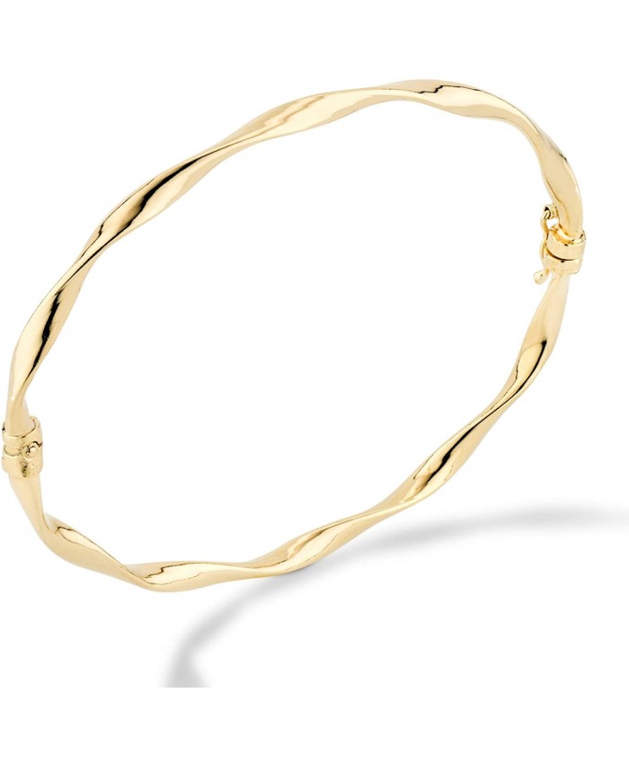 Miabella 18K Gold Over Sterling Silver Italian Oval Twist Hinged Bangle Bracelet for Women Teen Girls 6.75 to 8 Inch 925 Made in Italy Medium 7.25 to 7.5
