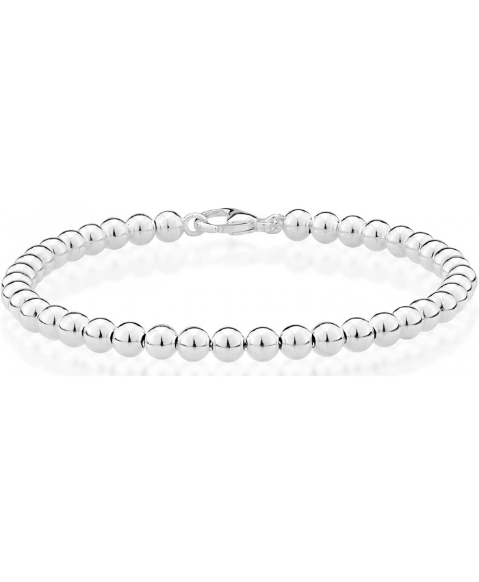 MiaBella 925 Sterling Silver Italian Handmade 4mm Bead Ball Strand Chain Bracelet for Women 6.5 7 7.5 8 Inch Made in Italy 7.00 Inches