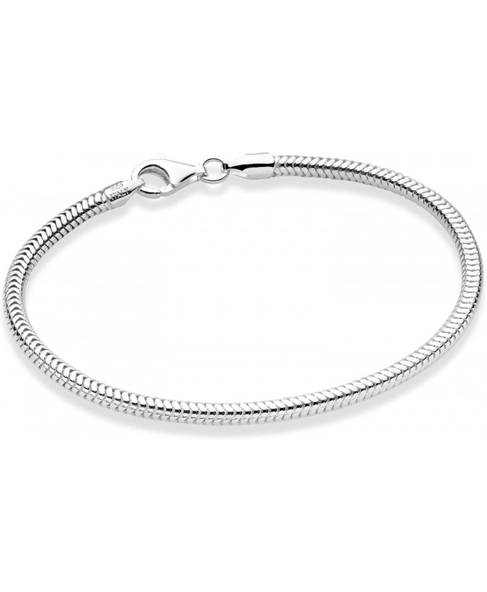 Miabella Solid 925 Sterling Silver Italian 3mm Snake Chain Bracelet for Women Men Teen Girls Charm Bracelet 6.5 7 7.5 8 8.5 9 Inch Made in Italy 8 Inches 6.75-7 wrist size