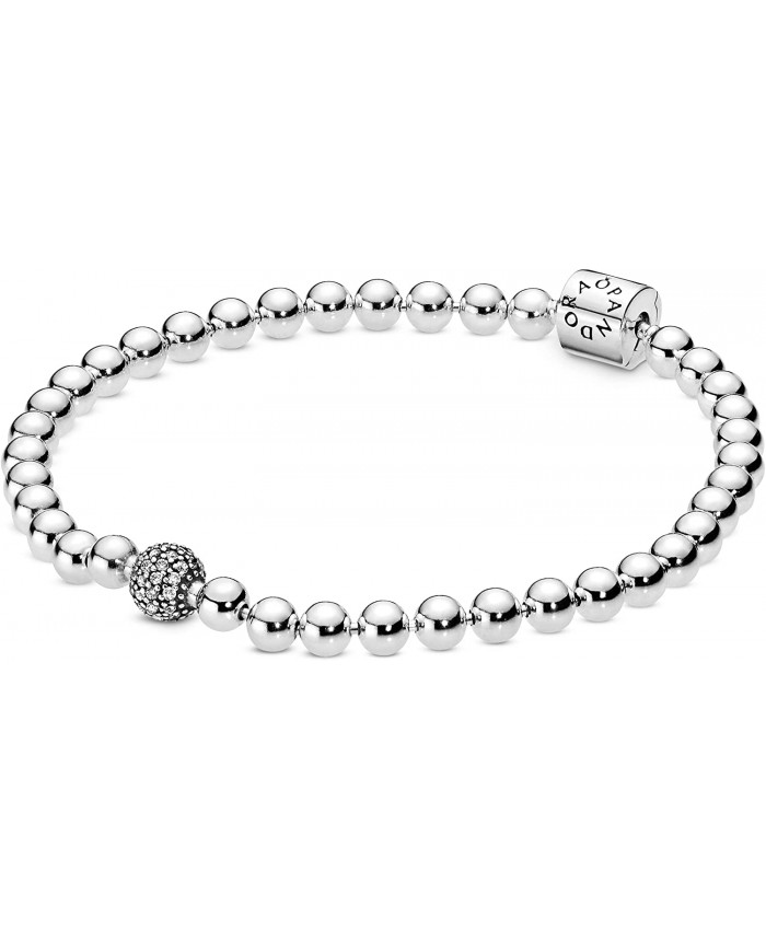 Pandora Jewelry Beads and Pave Cubic Zirconia Bracelet in Sterling Silver 7.5
