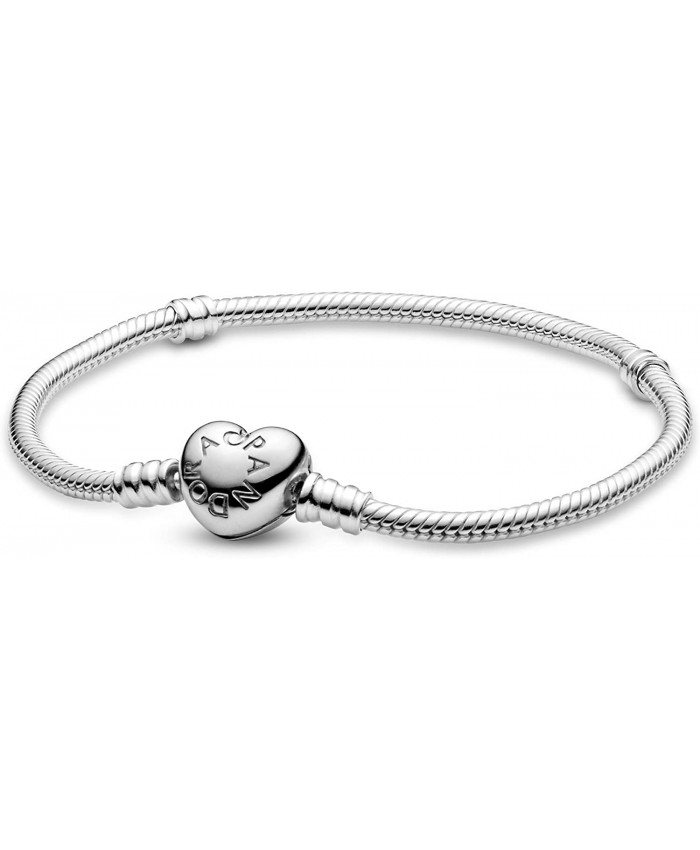 Pandora Jewelry Moments Heart Clasp Snake Chain Charm Sterling Silver Bracelet 7.1