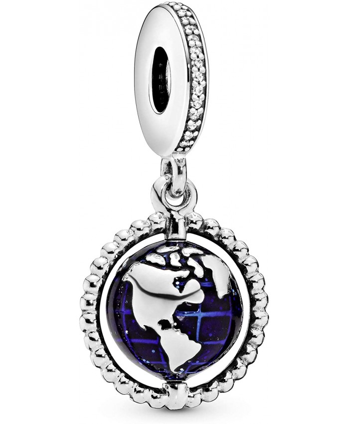 Pandora Jewelry Spinning Globe Dangle Cubic Zirconia Charm in Sterling Silver