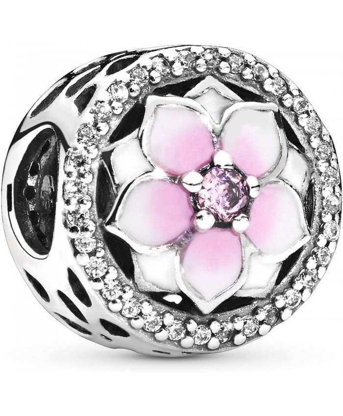 PANDORA Magnolia Bloom Charm Sterling Silver Pale Cerise Enamel Pink & Clear Cubic Zirconia One Size