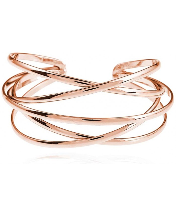 Rose Gold Cuff Bracelet for Women Girls Multi-layer Cross Wire Bangle Bracelet Open Adjustable Wide Cuff Bracelet