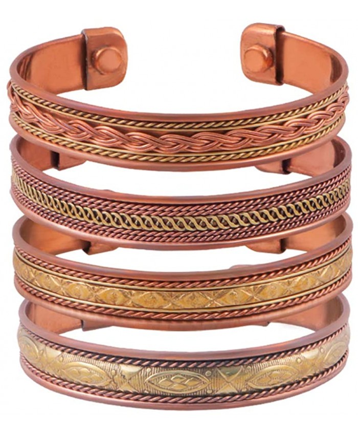 Set of 4 Tibetan Copper Bracelets Magnetic India Pattern Women's Men's Spiritual Yoga Jewelry Style -1 Bangle Bracelets