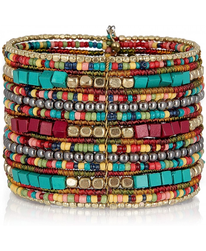 SPUNKYsoul Bohemian Multi-Colored Beaded Cuff Bracelets for Women Collection Teal Red Cube