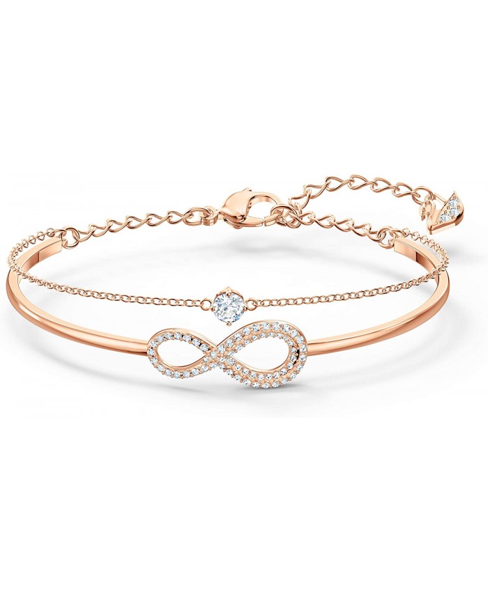 Swarovski Infinity Women's Bangle Bracelet with a Rose-Gold Tone Plated Bangle Clear Swarovski Crystals and Lobster Clasp