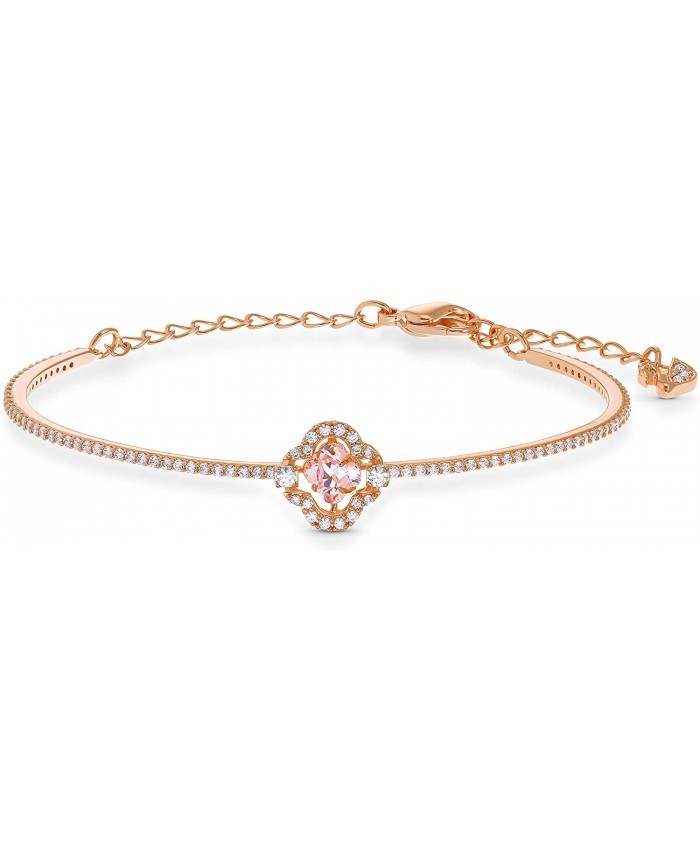 Swarovski Sparkling Dance Clover Bangle Bracelet with a Pink Swarovski Crystal Surrounded by White Crystal Pavé on a Rose-Gold Tone Plated Band