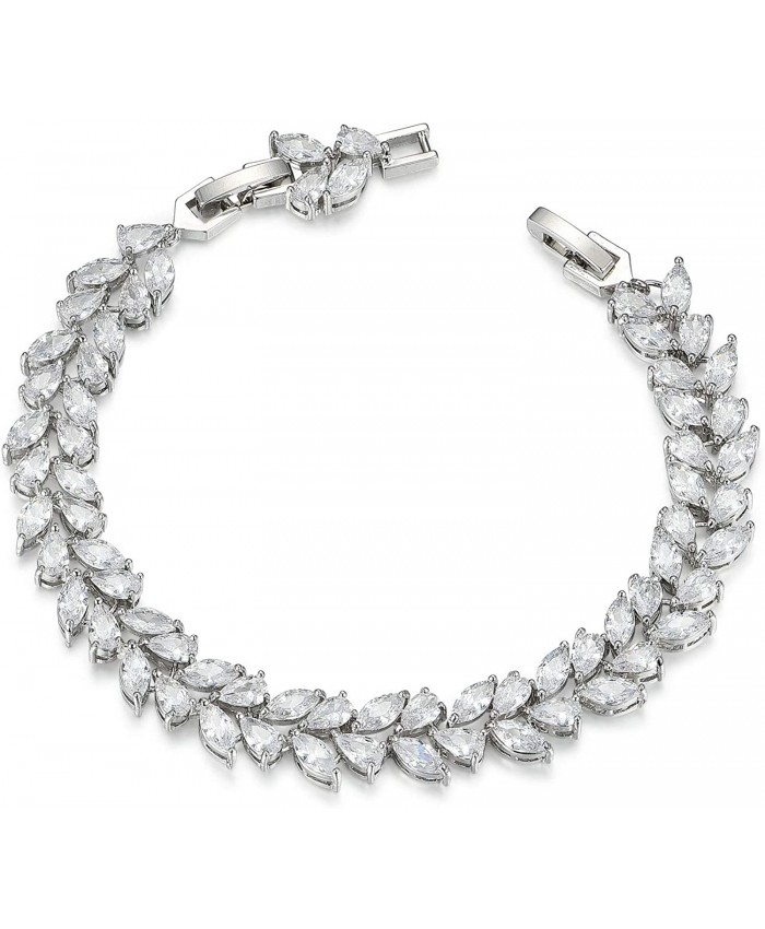 SWEETV Wedding Bridal Bracelet for Brides Cubic Zirconia Classic Tennis Bracelet for Women Jewelry Gift Silver