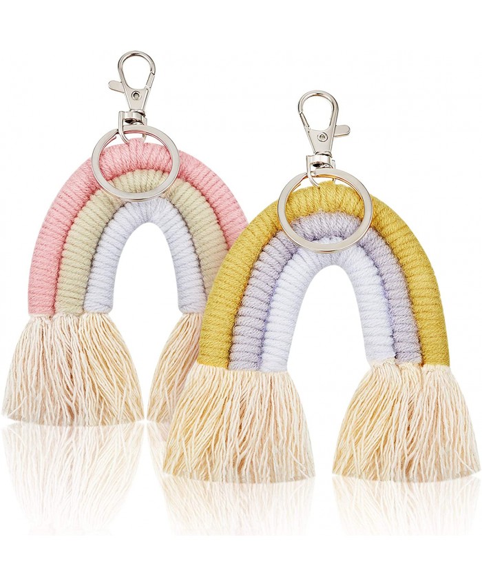 2 Pieces Macrame Rainbow Keychains Rainbow Tassel Keychains for Women Girls Yellow Pink at  Women’s Clothing store