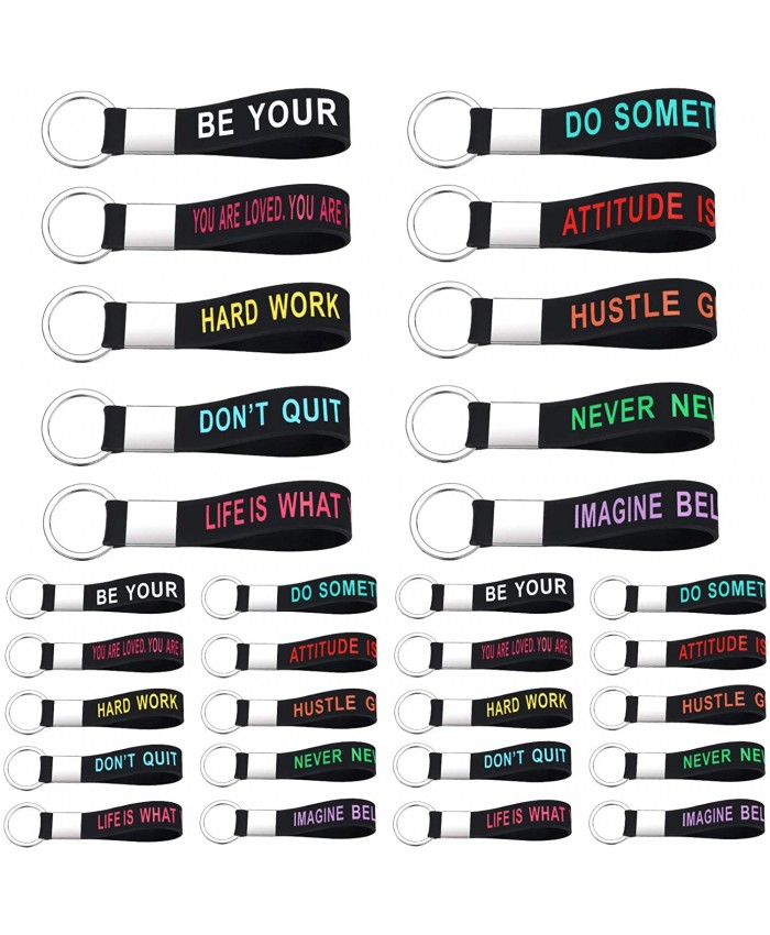30 Pieces Motivational Quote Rubber Keychains Silicone Inspirational Key Rings Bracelet Key Chains with Inspirational Messages for Corporate Office Business Coworkers Employees Clients at  Women’s Clothing store