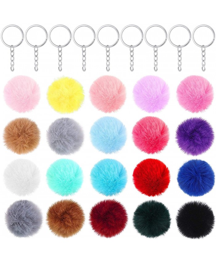 40 Piece Colorful Pom Poms Fur Ball with 40 Pieces Keychain for DIY Hats Shoes Bags Accessories