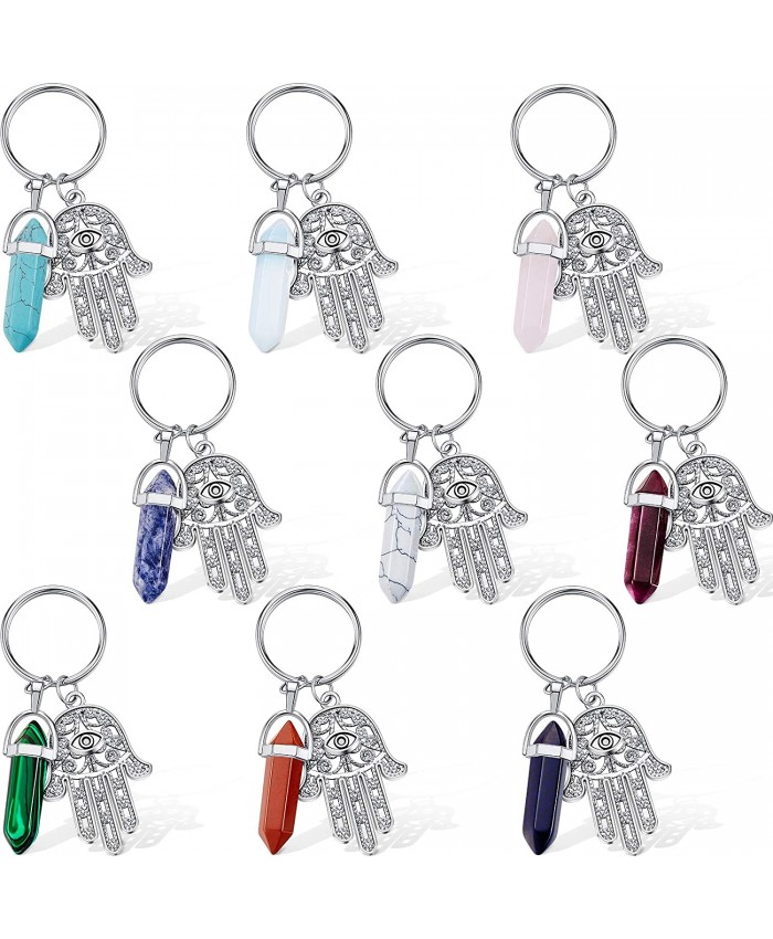 9 Pieces Crystal Keychain Hamsa Charm Hamsa Hand Keychain Ring Lucky Hamsa Evil Eye Keychain with Healing Stone for Women Girls Protection at  Women’s Clothing store