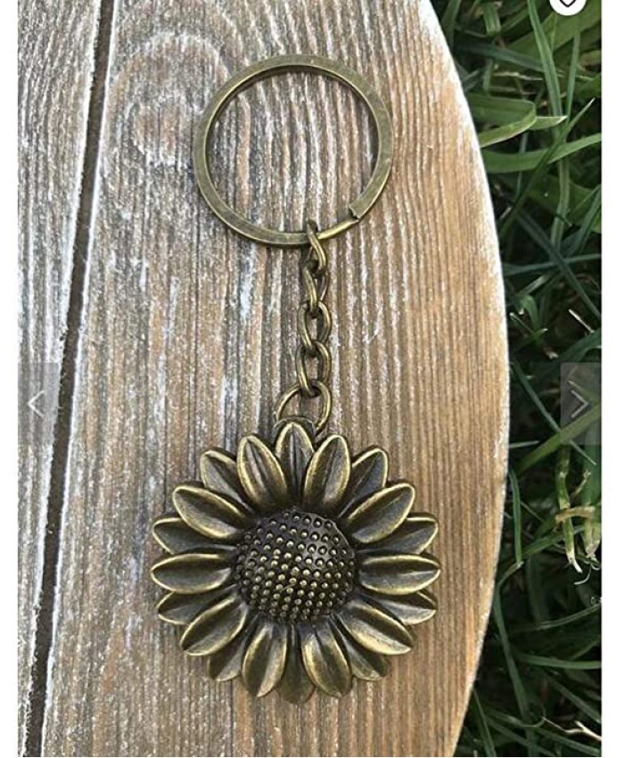 Antique Bronze Colored Sunflower Pendant Key Chain-Bronze Key Ring-Sunflower Keyring Keychain