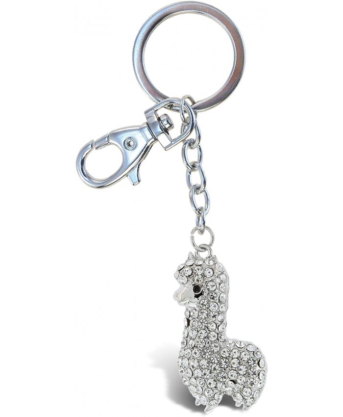 Aqua79 Llama Keychain - Silver 3D Sparkling Charm Rhinestones Fashionable Stylish Metal Alloy Durable Key Ring Bling Crystal Jewelry Accessory With Clasp For Key chain Bag Purse Backpack Handbag