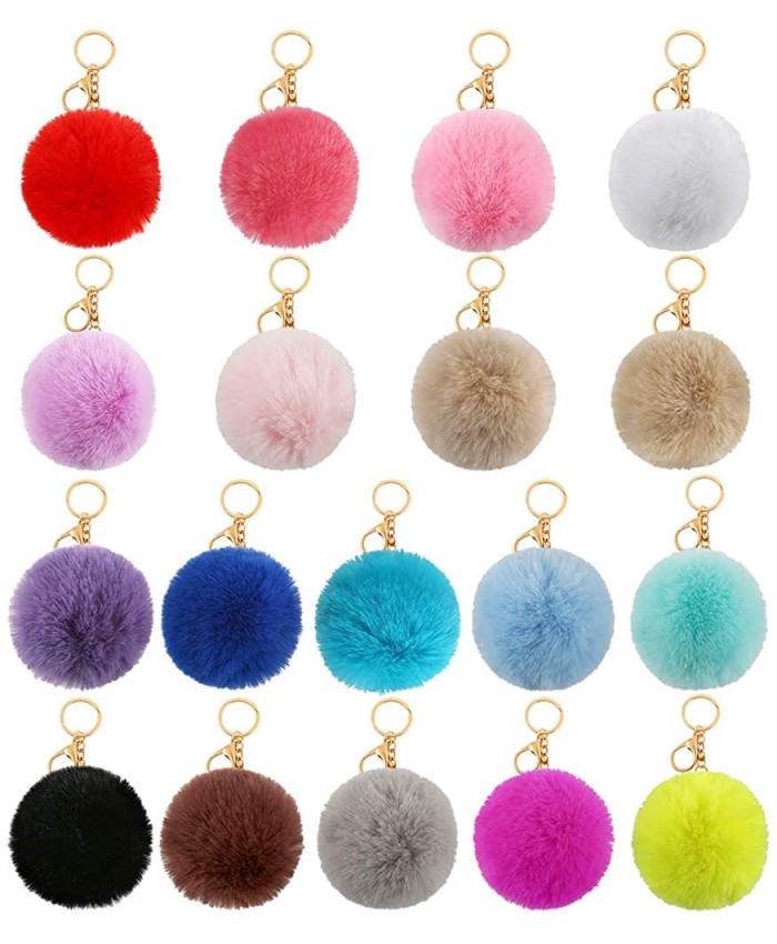 Auihiay 18 Pieces Pom Poms Keychains Fluffy Pompoms Keychain Faux Rabbit Fur Pompoms Keyring at  Women’s Clothing store