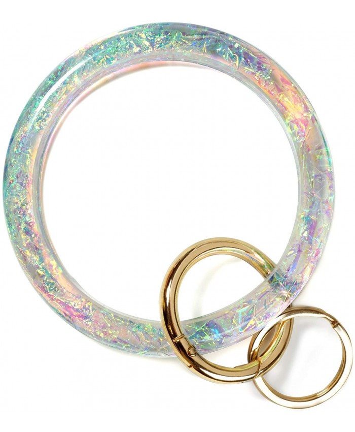 Bangle Key Ring Bracelet for Women Wristlet Keychain Bracelets Holographic Circle Keyring for Wrist Gift for Women Girls