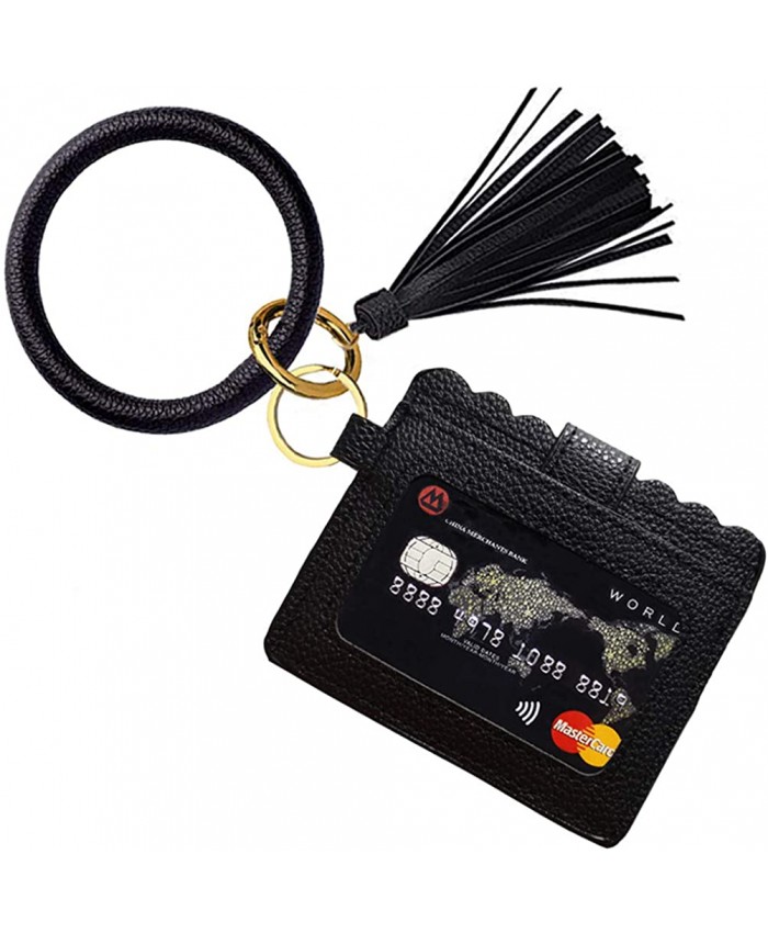 Bracelet Keychain Minta PU Leather Bangle Key Ring Card Holder Wristlet Key Chain Bracelet Wallet for Women Girls - Black at  Women’s Clothing store