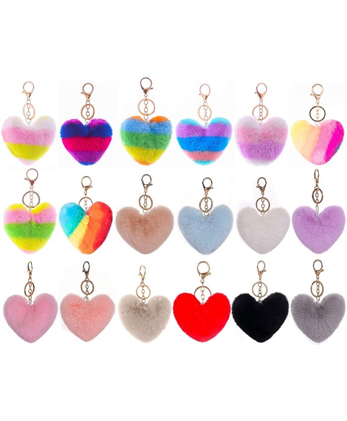 Cieovo 18 Pieces Pom Poms Keychains Fluffy Heart Shape Pompoms Keyring Faux Rabbit Fur Pompoms for Girls Women Holiday Birthday Gift DIY Crafts Supplies at  Women’s Clothing store