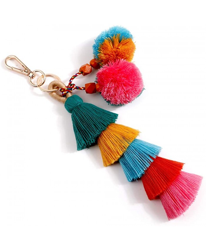 Colorful key rings Tassel Decorations for Handbags Attractive Handmade Personalized Bag Charm Key chain Women Pom Pom Colorful key rings tassel decorations-B1
