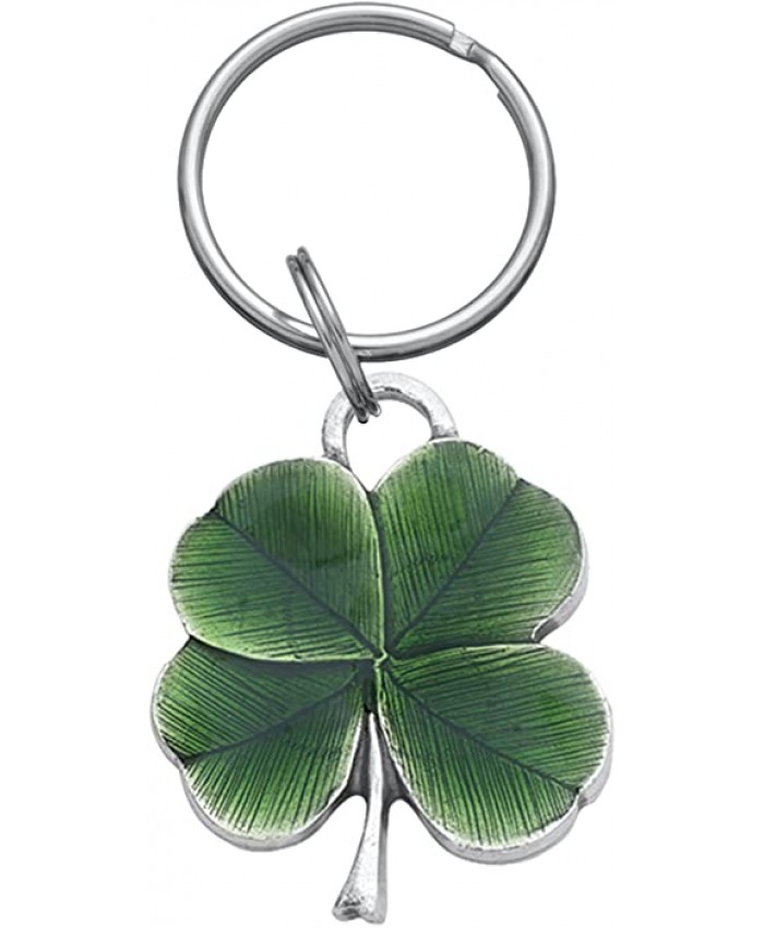 DANFORTH - Clover Pewter Keyring Green - 1 1 2 Inch - Handcrafted - Made in USA